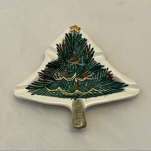 Hand-painted Italian Pottery Christmas Tree Ceramic Ashtray, VTG EUC